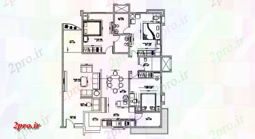 دانلود نقشه مسکونی ، ویلایی ، آپارتمان BHK طراحی معماری خانه یک خانواده با مبلمان 11 در 13 متر (کد121650)