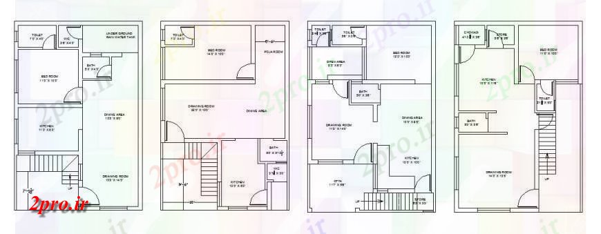 دانلود نقشه مسکونی ، ویلایی ، آپارتمان چهار طبقه یک خانه خانواده طرحی کلی طرحی 7 در 10 متر (کد121658)