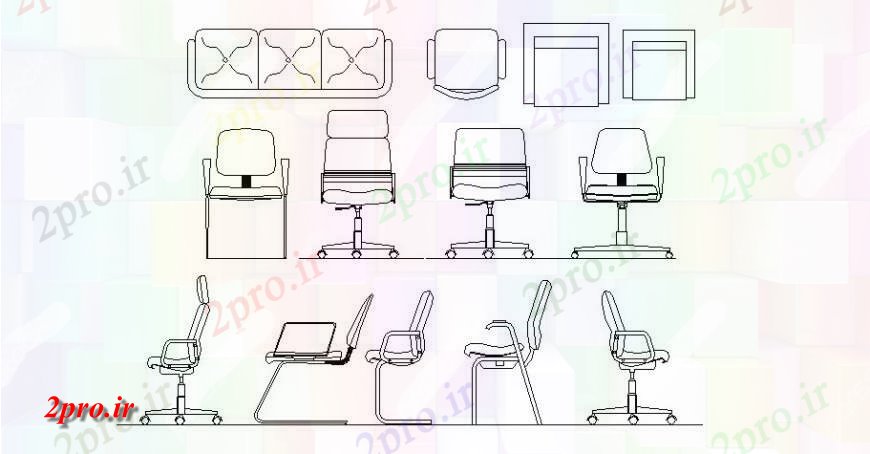 دانلود نقشه میز و صندلی گردان های متعدد و رایج بلوک صندلی ساده  (کد121665)