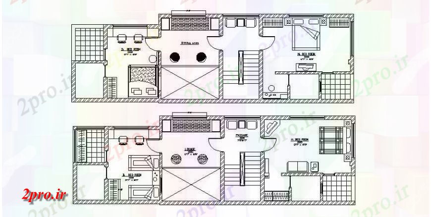 دانلود نقشه مسکونی ، ویلایی ، آپارتمان طراحی طبقه دوم خانه با مبلمان 5 در 16 متر (کد121681)
