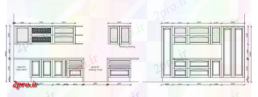 دانلود نقشه طراحی مبلمان آشپزخانه پویا آشپزخانه کابینت  نما طراحی جزئیات (کد121682)