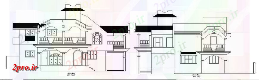 دانلود نقشه مسکونی  ، ویلایی ، آپارتمان  جلو و عقب نما  ویلا یک خانواده طراحی جزئیات  (کد121689)
