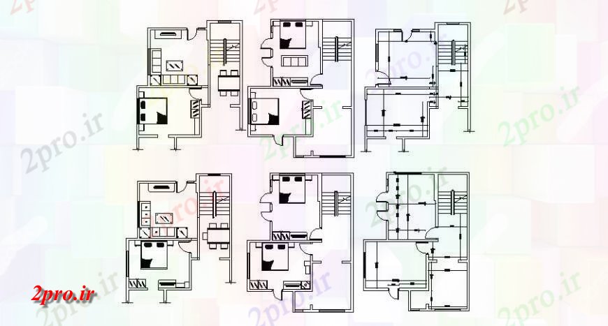 دانلود نقشه مسکونی  ، ویلایی ، آپارتمان  یک خانواده اتاق خواب خانه، محل غذاخوری و رسم چیدمان اتاق طرحی های  (کد121728)