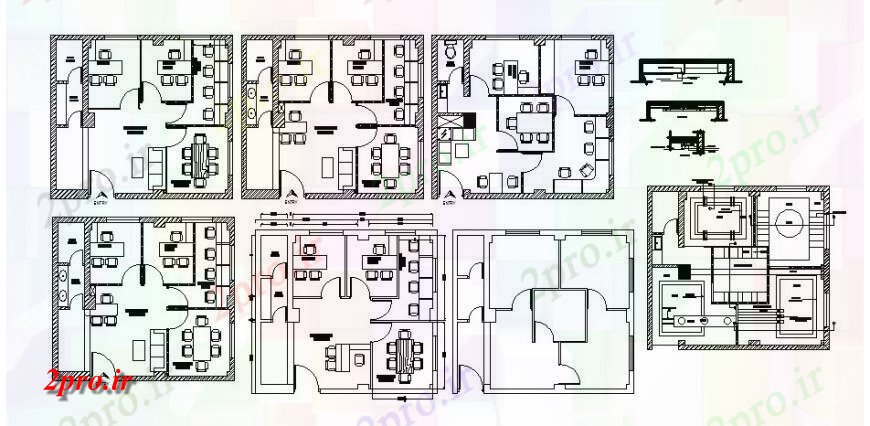 دانلود نقشه ساختمان اداری - تجاری - صنعتی چند دان طراحی توزیع دفتر شرکت طبقه ساختمان با  مبلمان طراحی جزئیات  (کد121729)