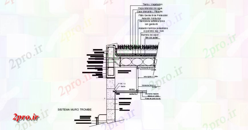 دانلود نقشه جزئیات ساخت و ساز Tromb دیوار  ساخت و ساز طراحی جزئیات (کد121816)