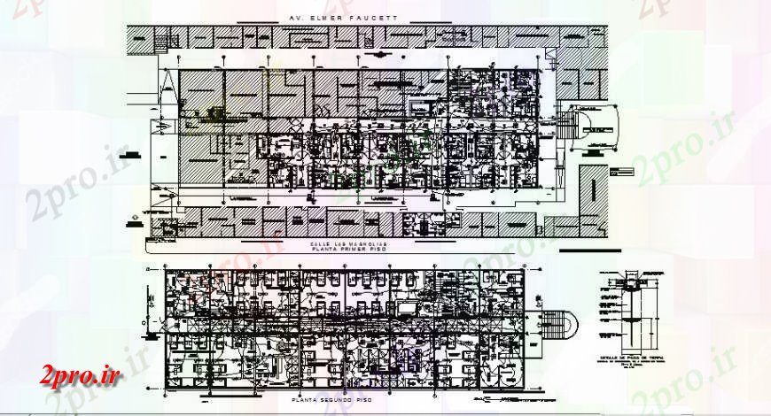 دانلود نقشه بیمارستان - درمانگاه - کلینیک طبقه اول و طرحی طبقه دوم با الکتریکی جزئیات طراحی از بیمارستان 16 در 50 متر (کد121827)