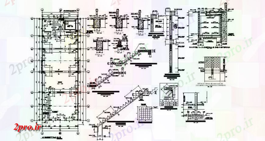 دانلود نقشه طراحی جزئیات ساختار طرحی بنیاد، بخش راه پله و ساختار سازنده جزئیات ساخت (کد121862)