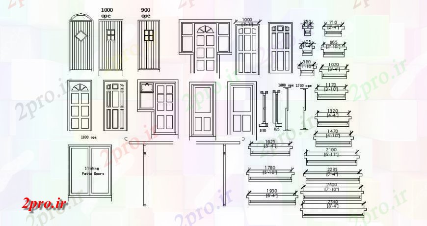 دانلود نقشه جزئیات طراحی در و پنجره  درب خانه های متعدد و پنجره بلوک نما  (کد121869)