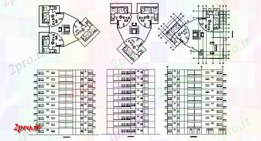 دانلود نقشه مسکونی  ، ویلایی ، آپارتمان  چند دان آپارتمان   ساخت و ساز تمام نما و طرحی طبقه طرفه  (کد121882)