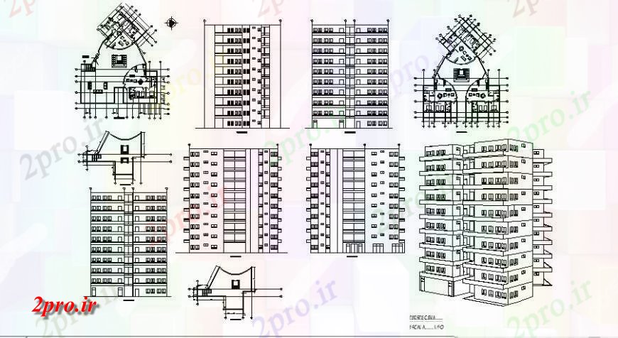 دانلود نقشه مسکونی ، ویلایی ، آپارتمان مسکن ساختمان مسکونی نما ایزومتریک، همه نما طرفه و کف طراحی جزئیات 22 در 27 متر (کد121884)