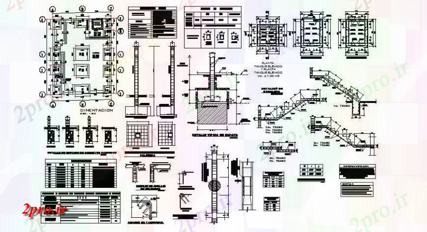 دانلود نقشه جزئیات ساخت و ساز طرحی بنیاد، ساخت و ساز راه پله، ستون و پرتو ساخت و ساز و ساختار سازنده جزئیات (کد121923)