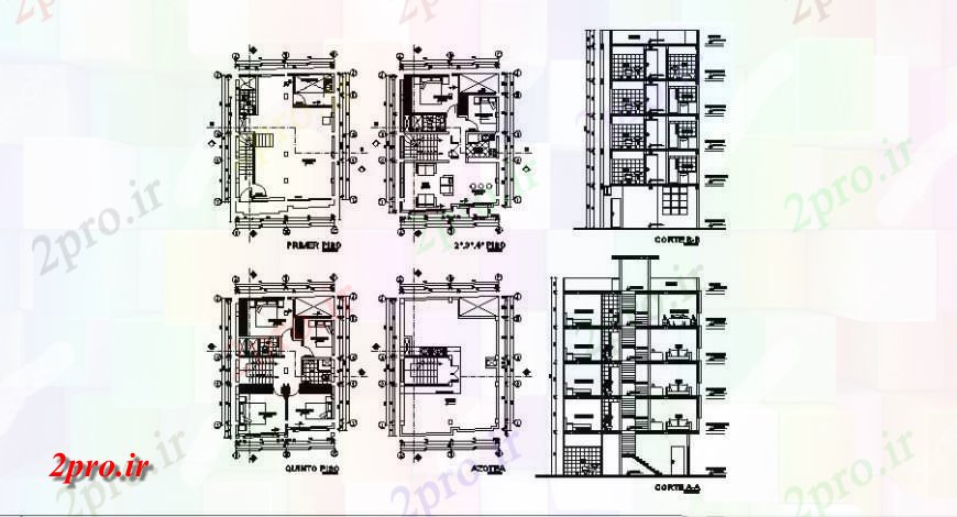 دانلود نقشه مسکونی ، ویلایی ، آپارتمان مسکونی بخش ساختمان ویلا و کف طرحی های 7 در 9 متر (کد121924)