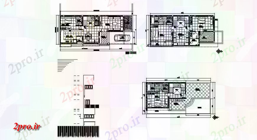 دانلود نقشه مسکونی ، ویلایی ، آپارتمان یک خانواده زمین ویلا، اول و دوم طرحی طبقه 6 در 14 متر (کد121940)