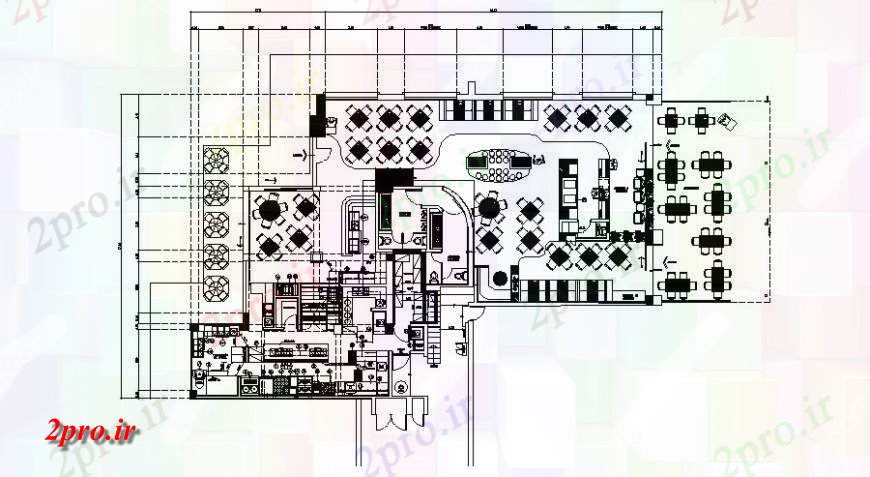 دانلود نقشه هتل - رستوران - اقامتگاه ساختمان رستوران طرحی جزئیات 18 در 27 متر (کد121942)