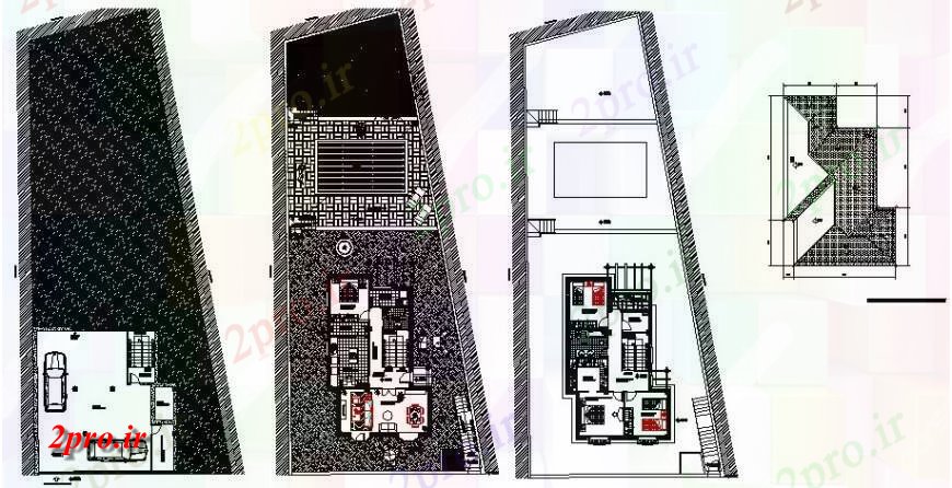 دانلود نقشه مسکونی ، ویلایی ، آپارتمان سه طبقه خانه زمین، اول و پلان طبقه دوم جزئیات با تراس 8 در 13 متر (کد121955)