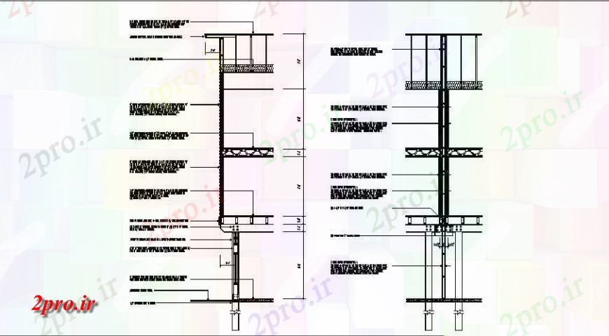 دانلود نقشه جزئیات ساخت و ساز برش از جزئیات مقطعی از دیوار واحد جزئیات طراحی  (کد121995)