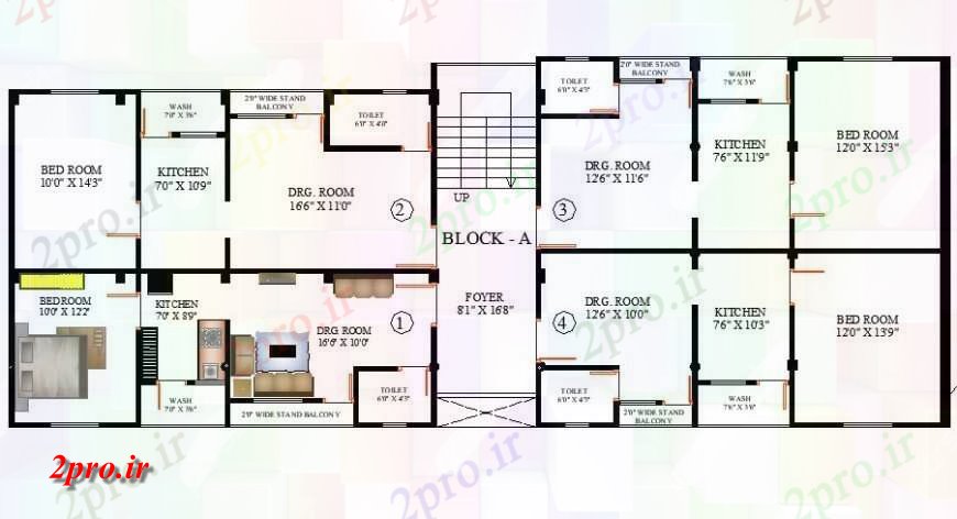 دانلود نقشه مسکونی ، ویلایی ، آپارتمان چند خانواده بلوک خانه طراحی های 9 در 23 متر (کد122001)