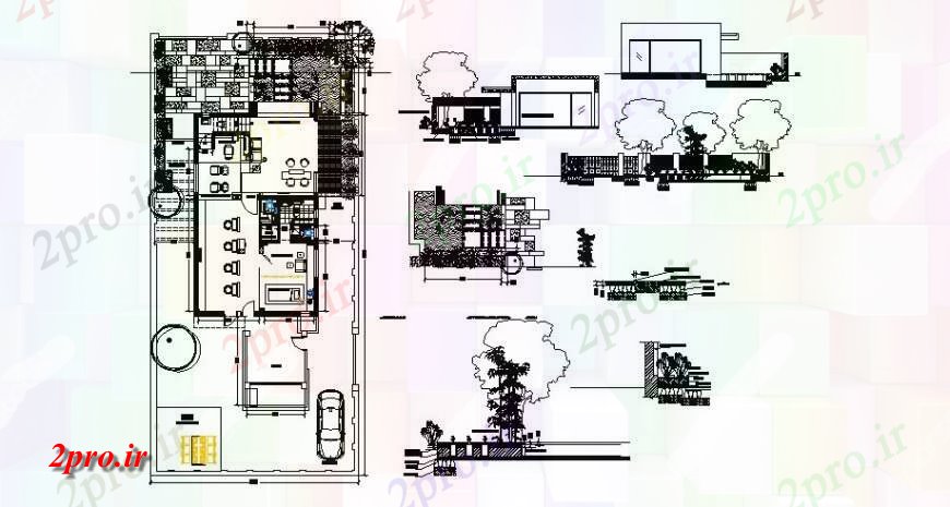 دانلود نقشه ساختمان اداری - تجاری - صنعتی زمین طراحی طبقه از ساختمان اداری و دروازه و حصار 71 در 100 متر (کد122021)