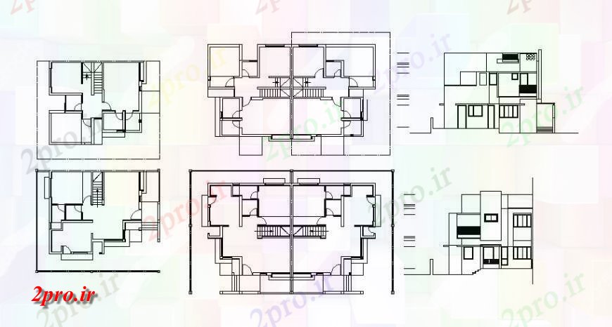 دانلود نقشه مسکونی ، ویلایی ، آپارتمان دو طبقه خانه نما و طرحی فریم 9 در 16 متر (کد122035)