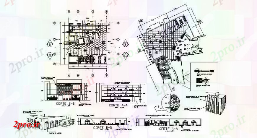 دانلود نقشه هتل - رستوران - اقامتگاه رستوران داخل سالن هتل ساخت تمام بخش و طراحی طرفه 34 در 34 متر (کد122054)
