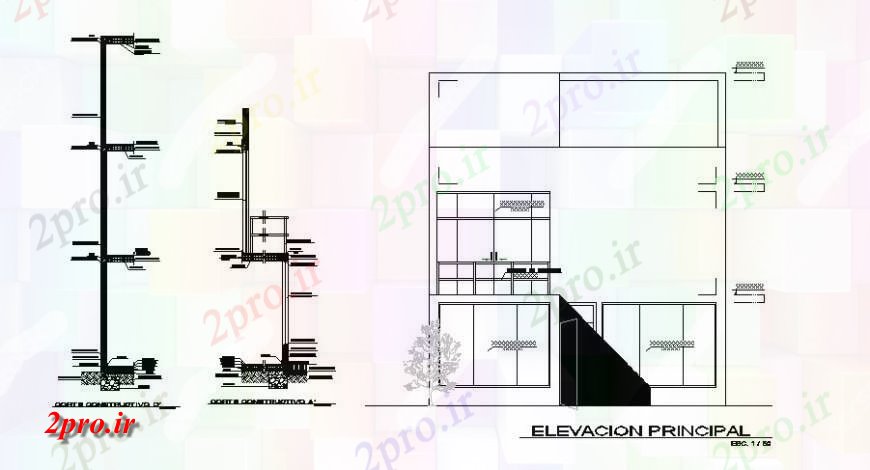 دانلود نقشه مسکونی ، ویلایی ، آپارتمان سازنده بخش جلو و پشت جزئیات از خانه 8 در 22 متر (کد122059)