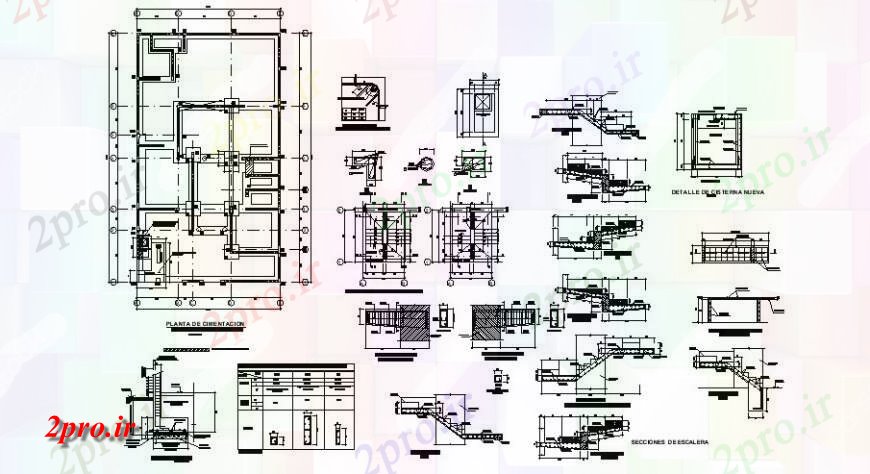 دانلود نقشه جزئیات ساخت و ساز طرحی بنیاد، ساخت و ساز راه پله و  ساختار طراحی جزئیات  (کد122066)