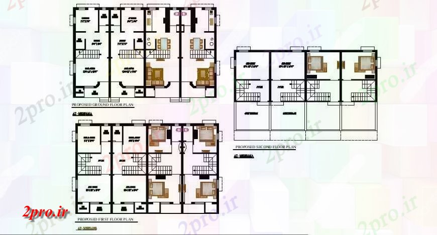 دانلود نقشه مسکونی ، ویلایی ، آپارتمان زمین پیشنهادی، جزئیات طرحی طبقه اول و دوم یک خانواده خانههای ویلایی 10 در 16 متر (کد122074)