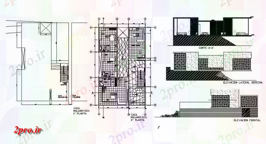 دانلود نقشه مسکونی ، ویلایی ، آپارتمان خانه ساحل اصلی و پشت نما و بخش با طرحی طبقه طراحی جزئیات 25 در 47 متر (کد122084)