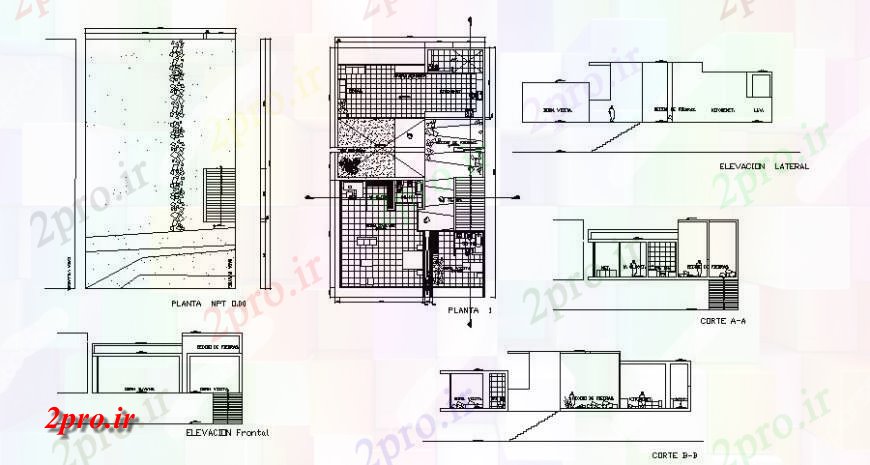 دانلود نقشه مسکونی ، ویلایی ، آپارتمان نما جانبی، بخش و طراحی جزئیات از ساحل خانه 25 در 47 متر (کد122085)