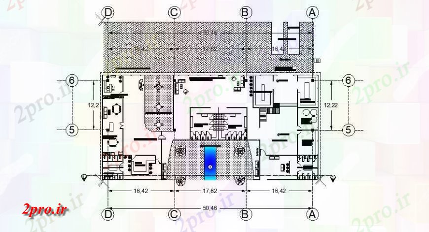 دانلود نقشه ساختمان اداری - تجاری - صنعتی جزئیات طرحی زمین توزیع کف دفتر شرکت ساخت و ساز 24 در 53 متر (کد122136)
