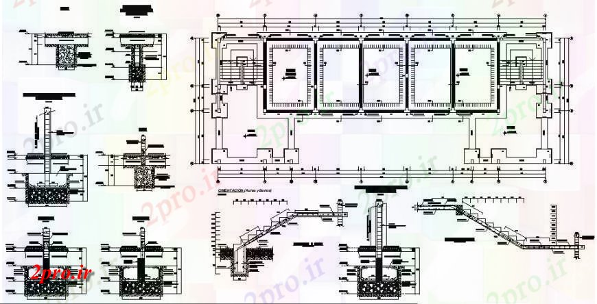 دانلود نقشه جزئیات ساخت و ساز بنیاد طرح، راه پله و ساخت و ساز ستون جزئیات (کد122192)