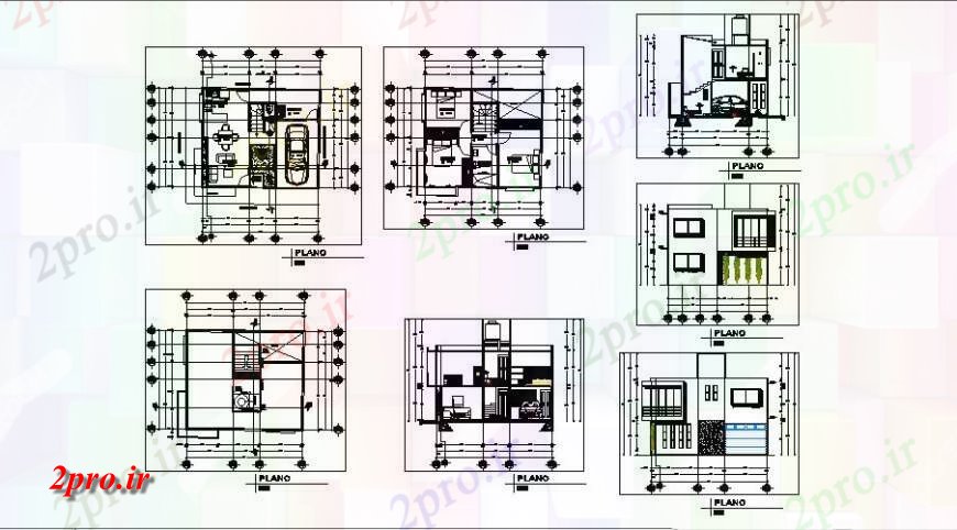 دانلود نقشه مسکونی ، ویلایی ، آپارتمان خانواده تنها دو کفپوش نما خانه، بخش و طرحی طبقه جزئیات 7 در 9 متر (کد122197)