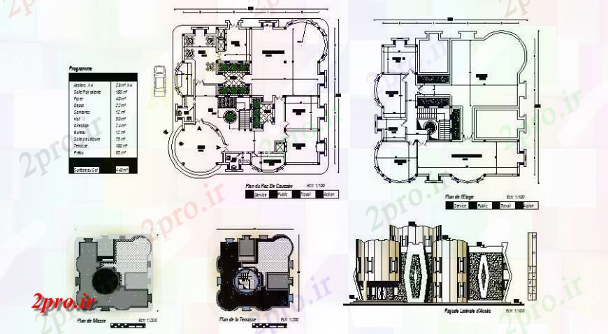 دانلود نقشه مسکونی ، ویلایی ، آپارتمان ویلای دوبلکس اصلی نما و طرحی طبقه 22 در 22 متر (کد122215)