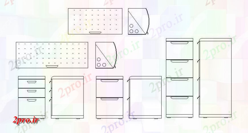 دانلود نقشه طراحی مبلمان آشپزخانه تجهیزات آشپزخانه متعدد و بلوک های مبلمان  (کد122240)