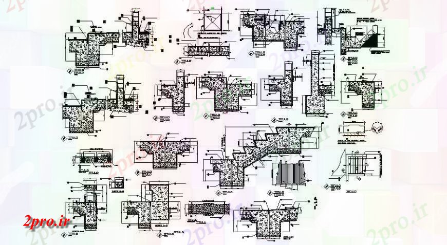 دانلود نقشه جزئیات پله و راه پله   جزئیات ساخت و ساز راه پله از ساختمان مدرسه با دیوار (کد122270)