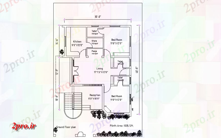 دانلود نقشه مسکونی ، ویلایی ، آپارتمان ساده خانه دراز کردن جزئیات طرح 9 در 12 متر (کد122278)