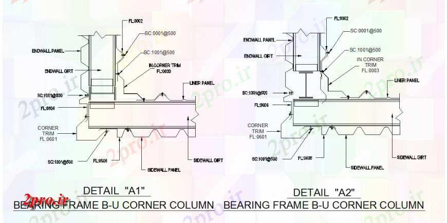 دانلود نقشه طراحی جزئیات ساختار قاب بلبرینگ B-U جزئیات ستونهای گوشه (کد122292)