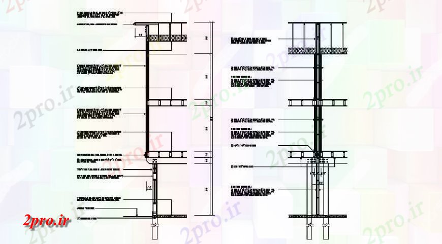 دانلود نقشه طراحی جزئیات ساختار جزئیات برش سمت بخش سازنده از خانه (کد122302)