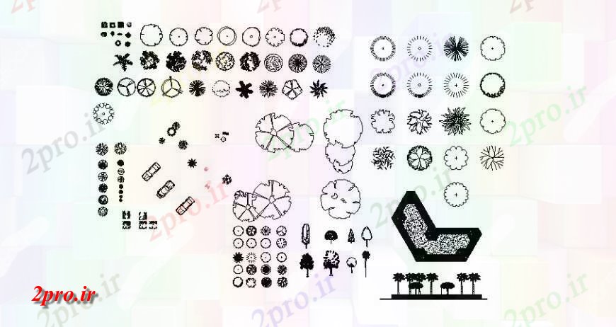 دانلود نقشه درختان و گیاهان واحد محوطه سازی پویا از گیاهان و درختان   اتوکد (کد122305)