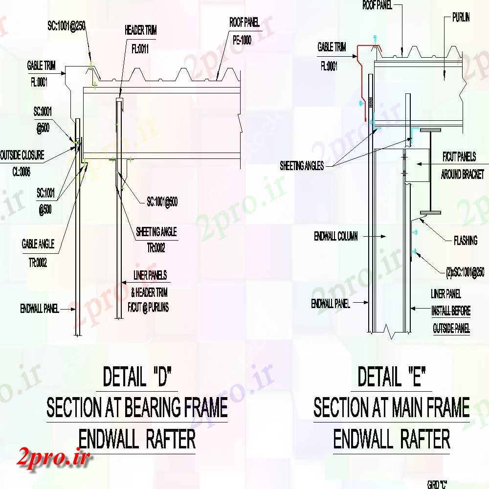 دانلود نقشه طراحی جزئیات ساختار بخش در قاب تحمل endwall جزئیات خرپا (کد122317)
