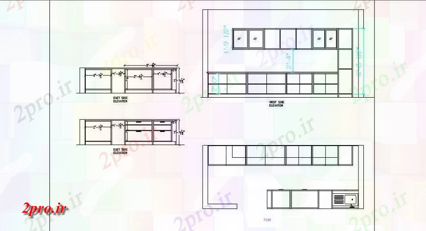 دانلود نقشه طراحی مبلمان آشپزخانه میز آشپزخانه و پلت فرم و بلوک های مبلمان جزئیات (کد122346)