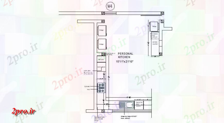 دانلود نقشه آشپزخانه طرحی خانه آشپزخانه شخصی با مبلمان  طراحی جزئیات  (کد122364)