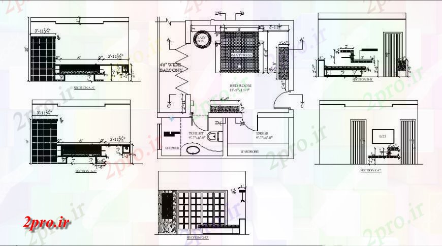 دانلود نقشه حمام مستر خانه بخش اتاق خواب دو نفره، برنامه ریزی و طرحی مبلمان 13 در 15 متر (کد122371)
