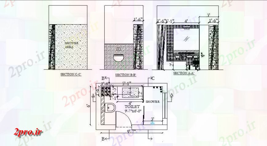 دانلود نقشه حمام مستر توالت از اتاق خواب همه بخش طرفه، برنامه ریزی و نصب و راه اندازی بهداشتی جزئیات (کد122372)