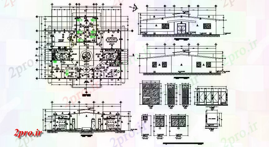 دانلود نقشه ساختمان اداری - تجاری - صنعتی اداره نما ساختمان، بخش و طرحی های 17 در 19 متر (کد122407)