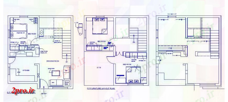 دانلود نقشه مسکونی ، ویلایی ، آپارتمان مبله طرحی خانه کار 7 در 8 متر (کد122446)