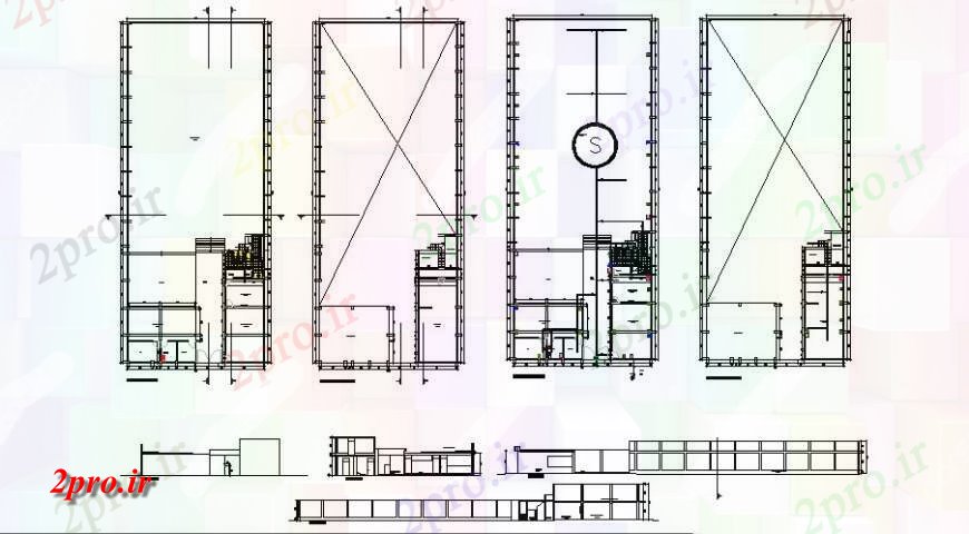 دانلود نقشه ساختمان دولتی ، سازمانی تفریح ​​و سرگرمی نما مرکز و بخش با ایمنی و طراحی جزئیات 20 در 49 متر (کد122455)