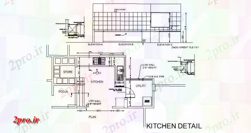 دانلود نقشه جزئیات طراحی ساخت آشپزخانه نما و طرحی کار  دو بعدی  از آشپزخانه  (کد122473)