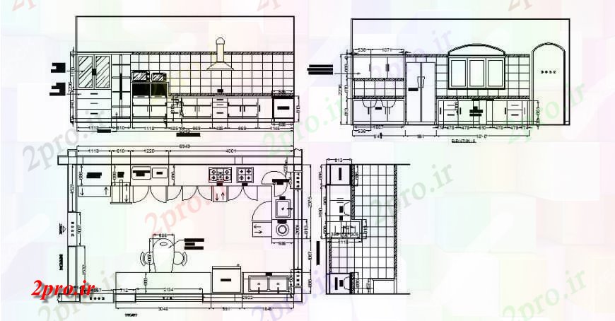 دانلود نقشه جزئیات طراحی ساخت آشپزخانه آشپزخانه با اتاق ناهارخوری جزئیات طرحی منطقه کار  (کد122479)