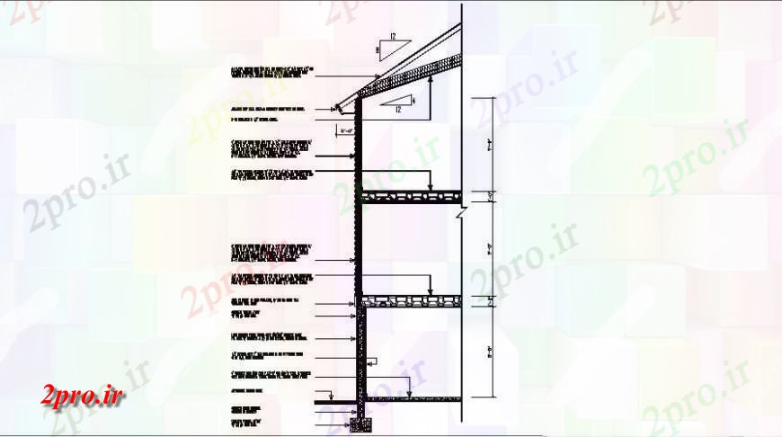 دانلود نقشه طراحی جزئیات ساختار برش مقطعی جزئیات سازنده از سه دان خانه (کد122482)